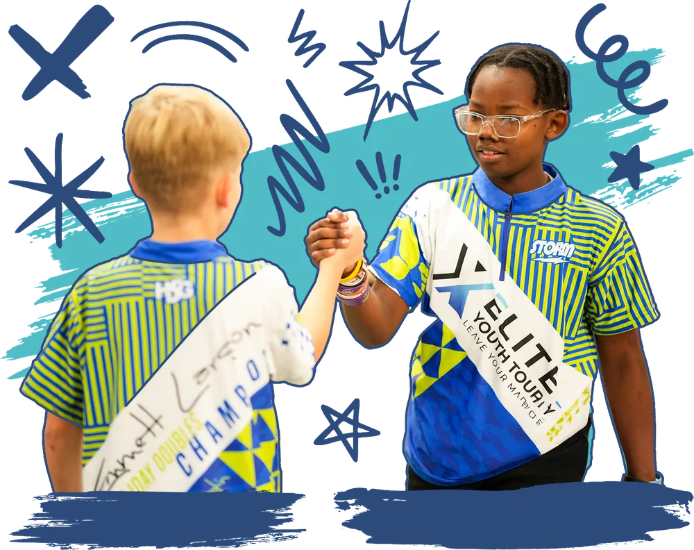 Two Elite Youth Tour champions celebrating together after an event