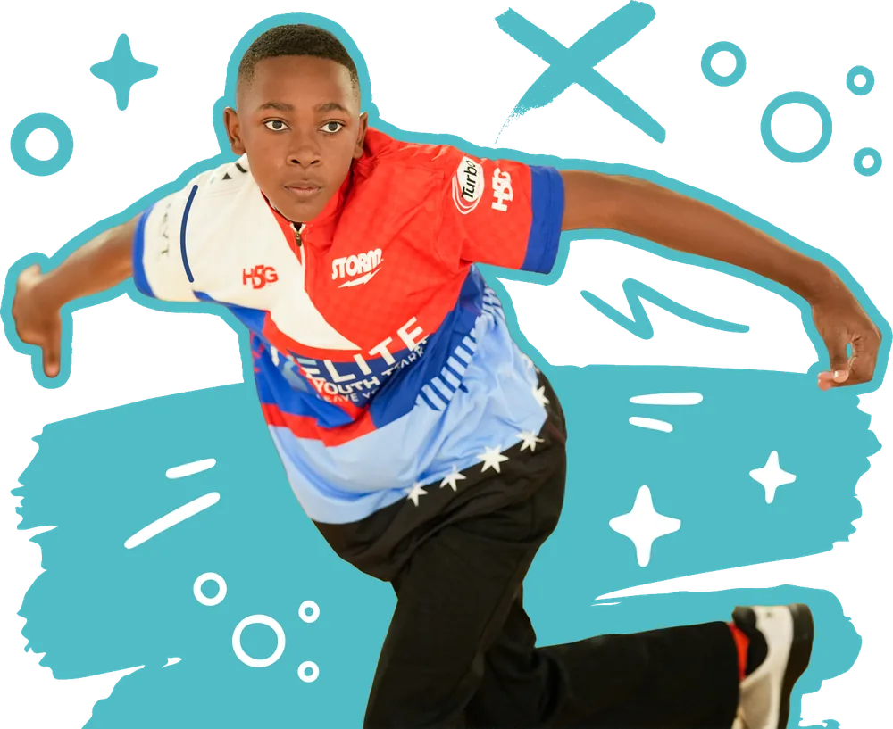 Elite Youth Tour bowler releasing the ball during competition