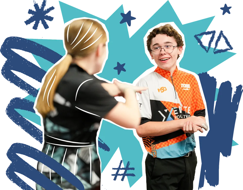 Two young bowlers shaking hands after an Elite Youth Tour match